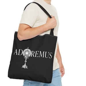 Adoremus Monstrance Tote Bag, Latin, Eucharist, Jesus, Catholic Gift Gift, Aesthetic, Religious, Line Drawing, Communion