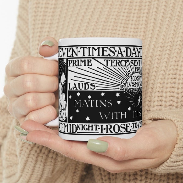 Liturgy of the Hours Ceramic Mug 11oz, Divine Office, Latin, Traditional Catholic Line Art, Priest, Deacon, Ordination Gift, Wraparound