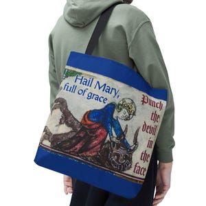 Hail Mary Full of Grace, punch the devil in the face Tote Bag, Traditional, Tridentine, Latin Mass, Priest, Ordination Gift, Catholic, TLM