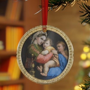 Adorno de metal de la Virgen de la Seggiola, católico, Jesús, Virgen María, arte renacentista italiano, Navidad, regalo, sacerdote, diácono, Rafael