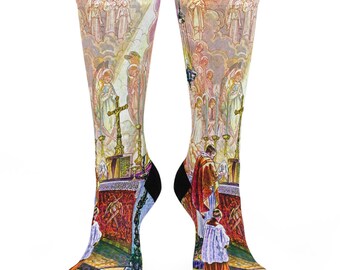 Mass of the Angels Comfort Cushioned Crew Socks, Unique Gift, Quirky Design, Catholic, Priest, Deacon, Tradition, Liturgy, Prayer, Aesthetic