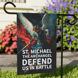 Drapeau du jardin et de la maison Saint-Michel-Archange, Défendez-nous au combat, Police, Armée, Saint patron, Ange, Tradition, Père, Catholique, Cadeau