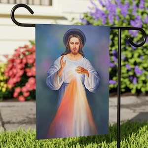 Divine Mercy Garden & House flag, Catholic, Deacon, Priest, Gift, Jesus Christ, God, Traditional, Devotion, Faith, Belief, Polish, Aesthetic