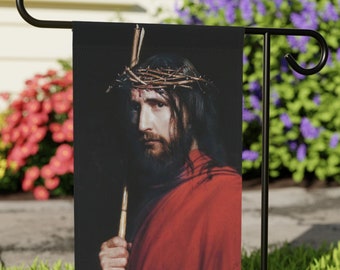 Christ with crown of thorns Garden & House flag, Catholic Gift, Easter, Jesus, Deacon, Priest, Lent, Carl Bloch, Jesus, Passion, Aesthetic
