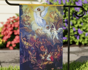 The Ascension Garden & House flag, Catholic Gift, Benjamin West, Traditional, Jesus, God, Disciples, American Fine Art, Deacon, Priest Gift