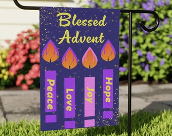 Blessed Advent Garden & House flag, Catholic Gift, Candles, Traditional, Peace, Love, Joy, Hope, Advent Wreath, Catholic, Traditional