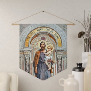 Saint Joseph protector of the Church - Pennant, Banner - Francesco Grandi, Traditional, Baby Jesus, Saint, Mosaic, Catholic, Fine Art