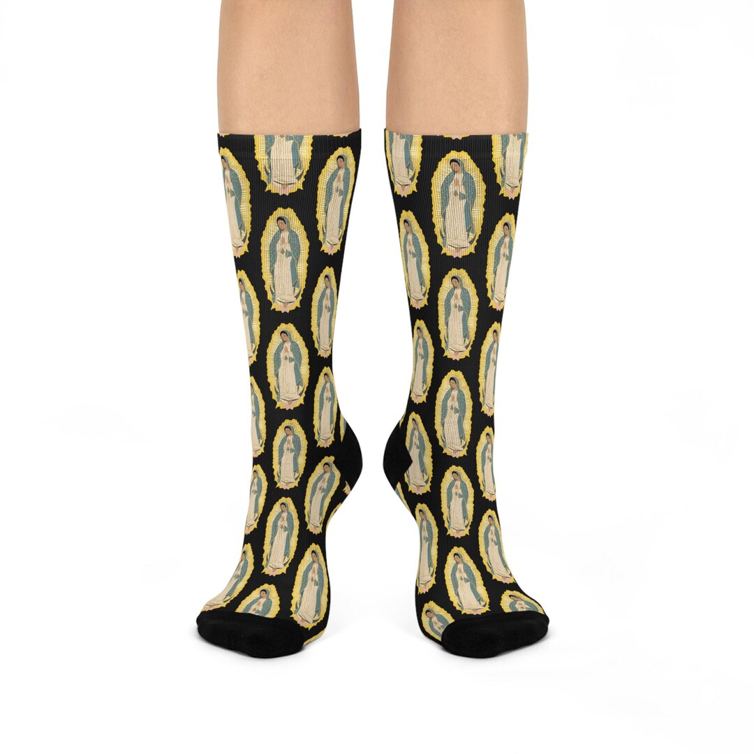 Our Lady of Guadalupe Black Patterned Comfort Cushioned Crew Socks ...