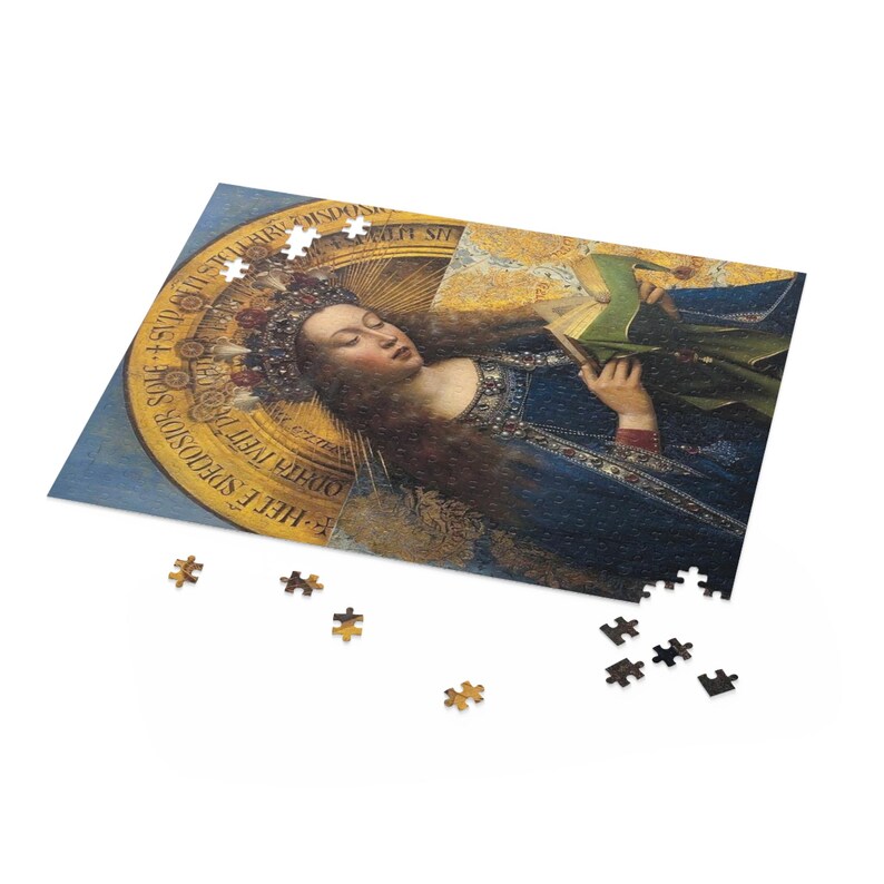 Puzzle della Beata Vergine Maria (120, 252, 500 pezzi), Pala d'altare di Gand, Jan van Eyck, Belle arti olandesi, Cristiano, Dono cattolico, Estetico immagine 9
