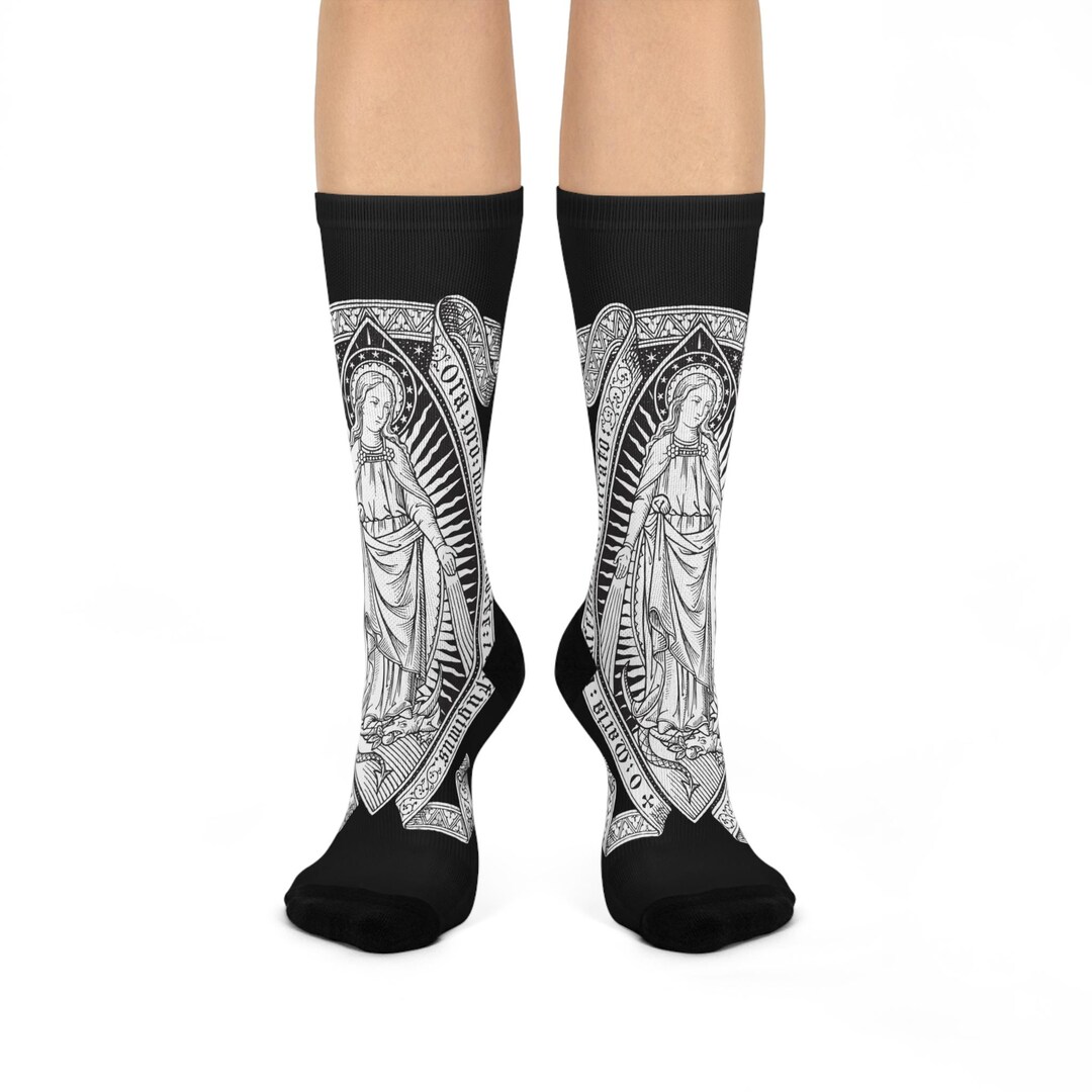Our Lady of the Miraculous Medal Black Comfort Cushioned Crew Socks ...
