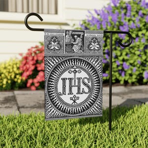 Holy Name of Jesus Garden & House Flag, IHS Line Drawing, Catholic Gift, Christian Decor
