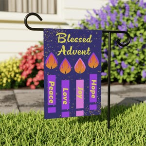 Blessed Advent Candles Garden Flag, Catholic Christian Gift, Traditional Peace Joy Love Hope Christmas Decor