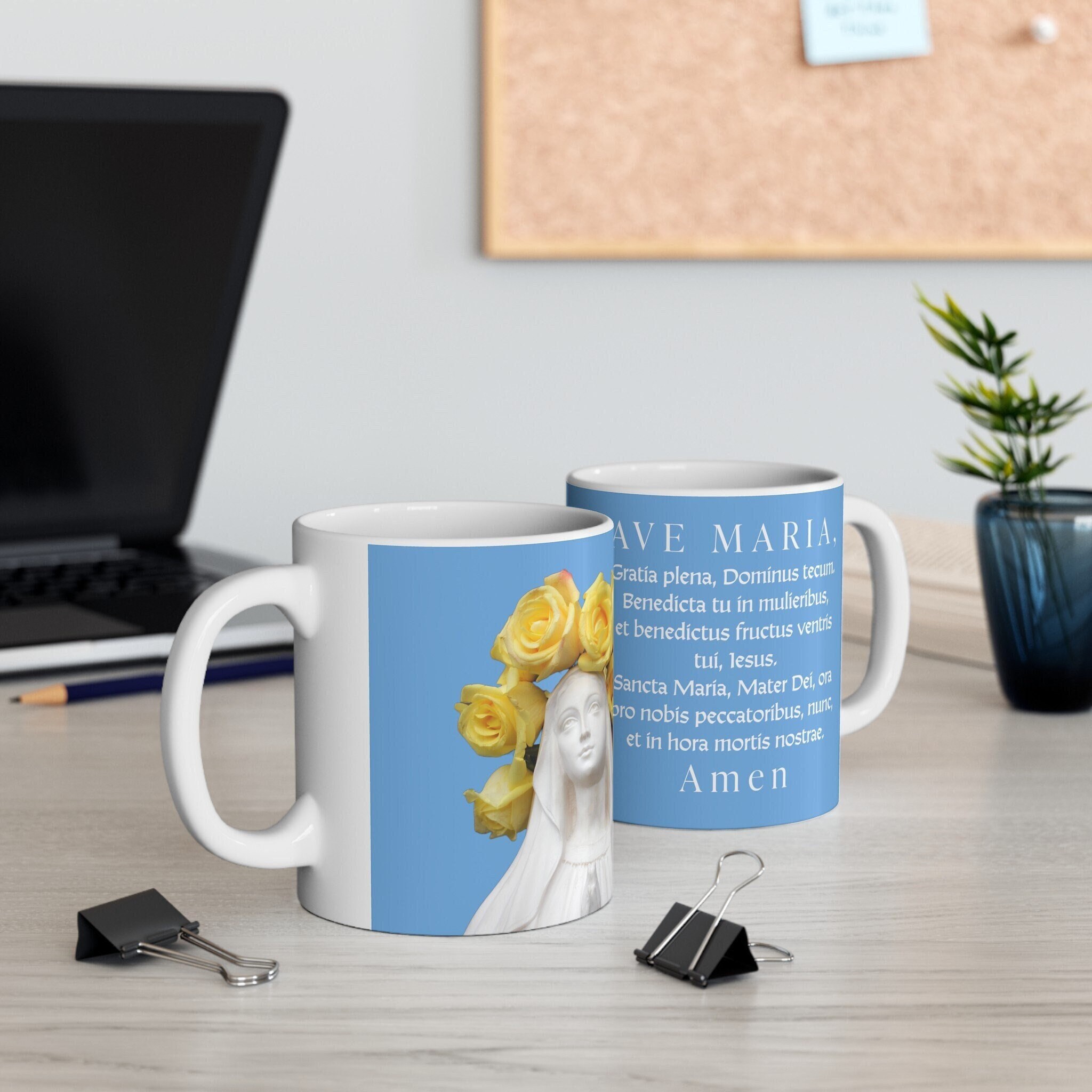 Ave Maria Ceramic Mug 11oz, 15oz, Hail Mary, Latin, Traditional, Catholic, Gift, Priest, Deacon, Ordination, Confirmation