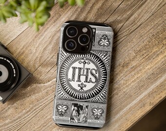 IHS Holy Name of Jesus Black Phone Case, iPhone, Google Pixel, Samsung Galaxy, Catholic Gift, Priest, Aesthetic, January, Traditional, Art
