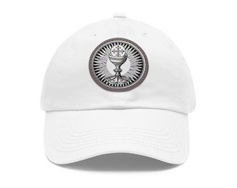 Eucharist and Chalice Baseball Hat with Leather Patch, Catholic, Gift, Religious, Priest, Deacon, Ordination, Communion, Confirmation