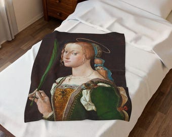 Saint Justine of Padua - Velveteen Plush Blanket - Bartolomeo Montagna, Italian Renaissance Art, Traditional, Painting, Catholic Gift,