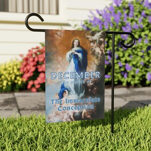 December Month of the Immaculate Conception Garden Flag, Murillo Virgin Mary Art, Catholic Christian Gift
