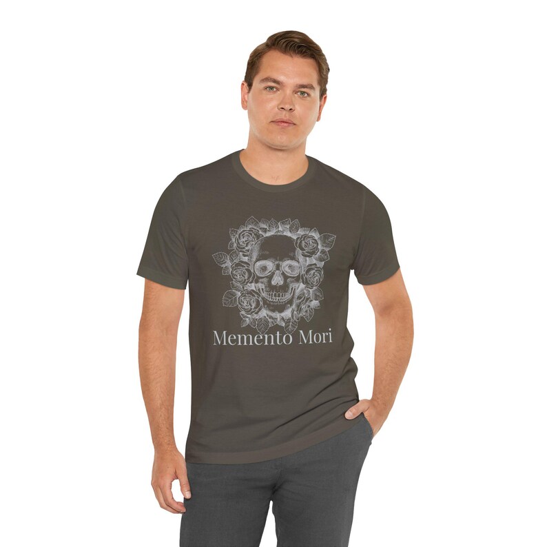 Skull and Roses T-Shirt, Memento Mori Gothic Floral Tee, Catholic Christian Gift, Unisex Bella Canvas Jersey Short Sleeve image 2