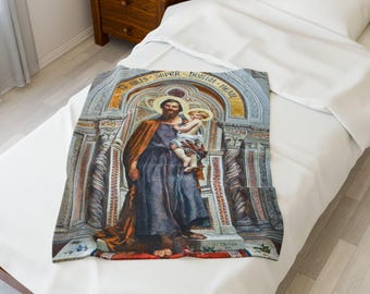 Saint Joseph Protector of the Church - Velveteen Plush Blanket - Francesco Grandi, Traditional, Jesus, Saint, Mosaic, Traditional, Art