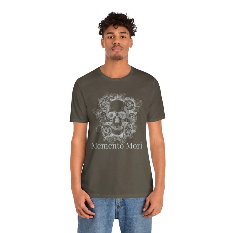 Skull and Roses T-Shirt, Memento Mori Gothic Floral Tee, Catholic Christian Gift, Unisex Bella Canvas Jersey Short Sleeve image 15