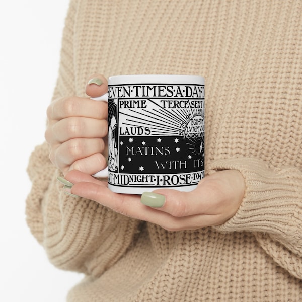 Mug en céramique Liturgie des heures 11 oz 45 oz, Office divin, dessin au trait catholique traditionnel, latin, prêtre, diacre, cadeau d'ordination, enveloppant