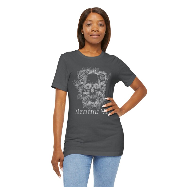 Skull and Roses T-Shirt, Memento Mori Gothic Floral Tee, Catholic Christian Gift, Unisex Bella Canvas Jersey Short Sleeve image 17