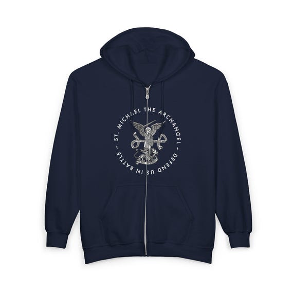 Sweat à Capuche Épée De Saint Michel Archange - Design Catholique | Cadeau Communion, Confirmation, Baptême | Col Tissé 241g