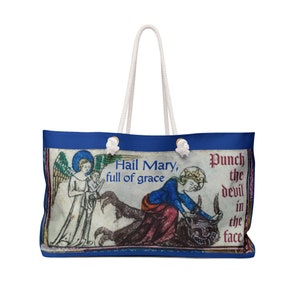 Ave Mary Full of Grace schlag dem Teufel ins Gesicht Wochenendtasche, Katholisches Geschenk, Jungfrau Maria, Konfirmation Geschenk, Lustig, Scherz, Engel
