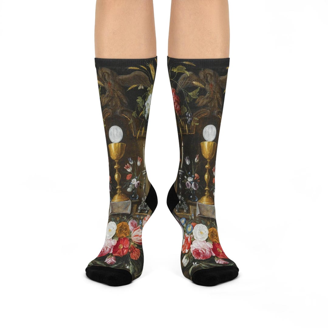 Eucharist With Flowers Comfort Cushioned Crew Socks, Unique Gift ...