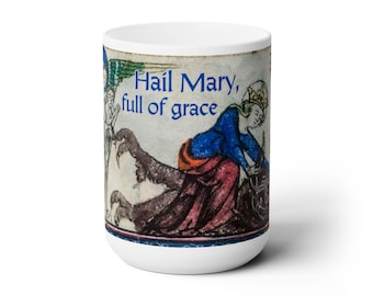 Hail Mary Full of Grace Punch the devil in the face Ceramic Mug 15oz, Catholic, Priest Gift, Deacon Gift, Ordination, tea, coffee, Funny