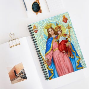 Cuaderno espiral con líneas de la Virgen y el Niño, regalo católico, Santísima Virgen María, Jesús, sacerdote, diácono, sagrado, Inmaculado Corazón