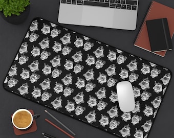 Sacred Heart of Jesus, Immaculate Heart of Mary and Chaste Heart of St. Joseph pattern Desk Mat, Catholic gift, Traditional line drawing