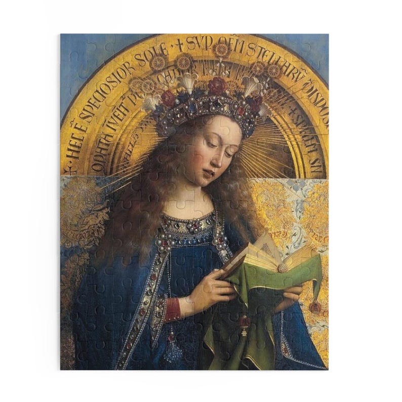 Puzzle della Beata Vergine Maria (120, 252, 500 pezzi), Pala d'altare di Gand, Jan van Eyck, Belle arti olandesi, Cristiano, Dono cattolico, Estetico immagine 2