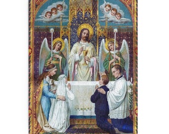 First Communion Puzzle (120, 252, 500-Piece), Traditional Catholic Altar Missal Art, Jesus, Angels, Saints, 1st Communion gift,