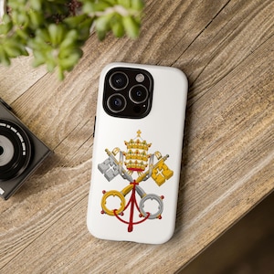 Wapenschild Heilige Stoel Vaticaanstad wit telefoonhoesje, iPhone, Google Pixel, Samsung Galaxy, katholiek cadeau, cadeau priester, diaken, esthetiek