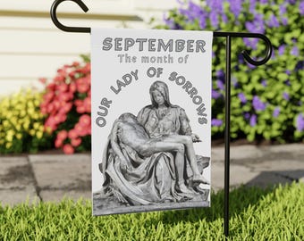 September Our Lady of Sorrows Pieta Garden & House Flag, Marble, Italian Renaissance, Catholic Gift, Christian Decor