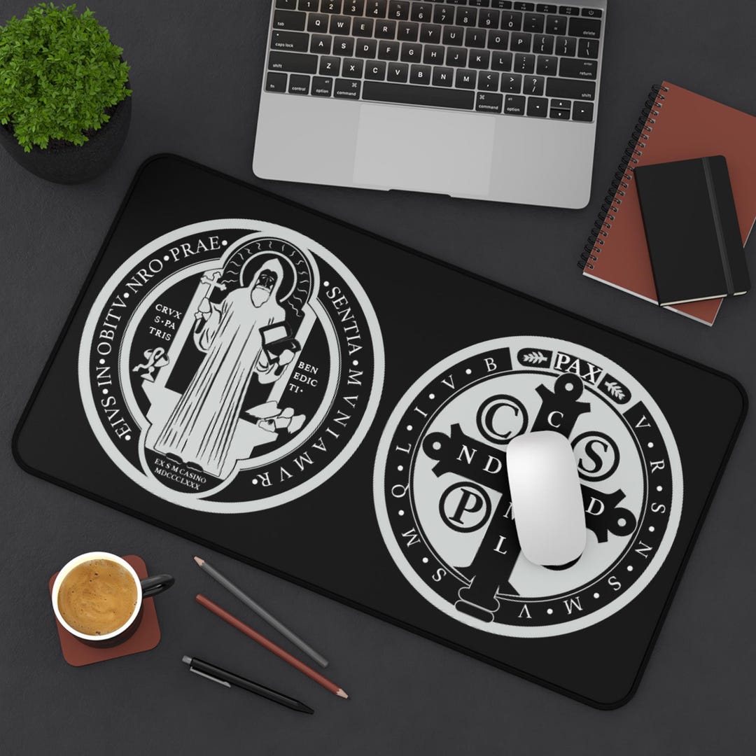 Saint Benedict Medal Desk Mat, Catholic, Gift, Aesthetic, Benedictine ...