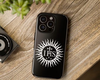 Jesuit Logo Black Phone Case, iPhone, Google Pixel, Samsung Galaxy, Catholic Gift, Priest, Aesthetic, Society of Jesus, Faith, Prayer, IHS