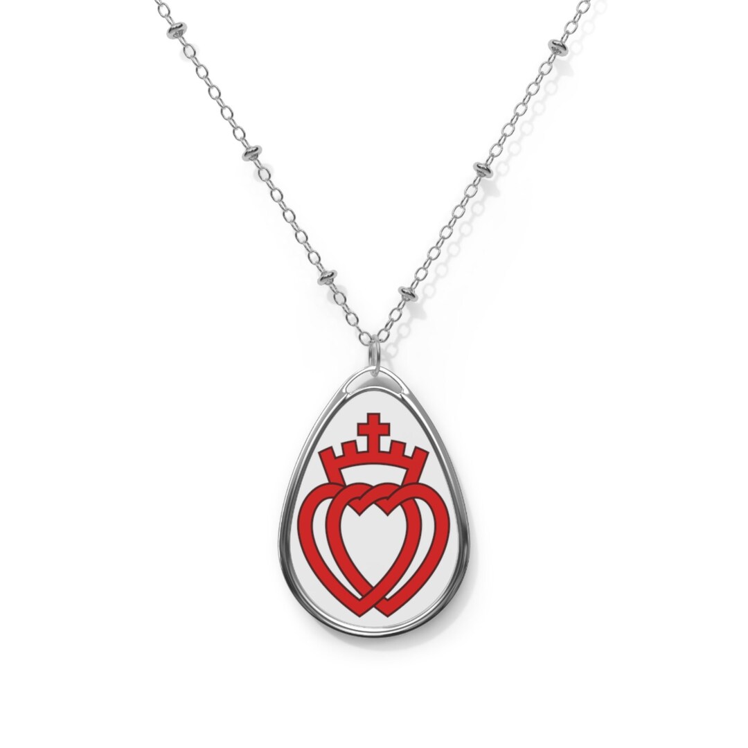 Crowned Hearts Intertwined Oval Necklace - Vendee, SSPX, FSSPX