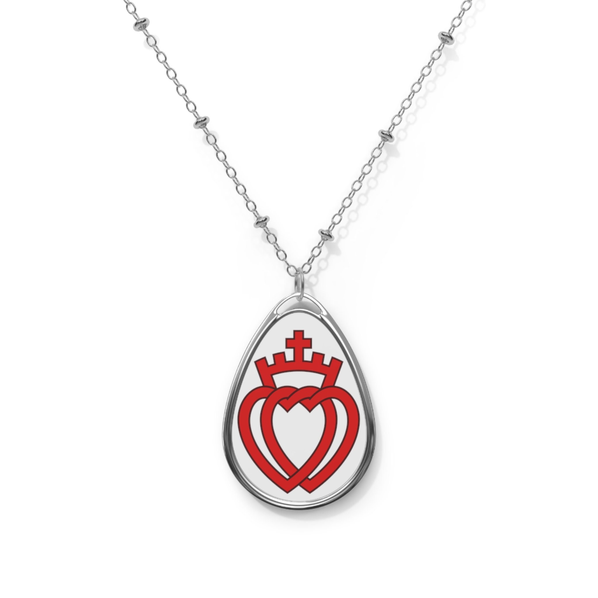Crowned Hearts Intertwined Oval Necklace - Vendee, SSPX, FSSPX