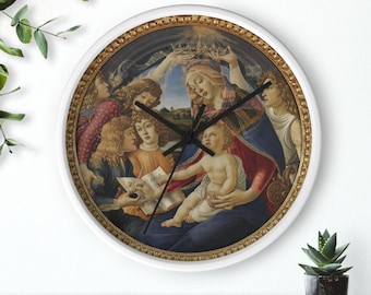 Botticelli Madonna of the Magnificat Wall Clock, Fine Art, Catholic, Jesus, Renaissance, Virgin and Child with angels, Gift, Priest, Deacon