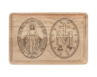 Miraculous Medal Engraved Wooden Cutting Board Catholic Gift, History, Religious, Tradition, Priest, Deacon, Our Lady, Madonna
