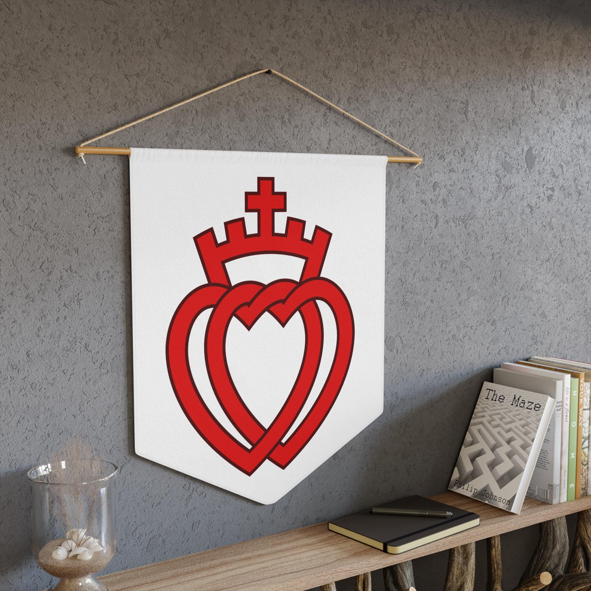 Two Hearts With a Crown Pennant, Banner, Vendee, SSPX Gift, FSSPX