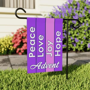Advent Stripes Garden Flag, Purple Pink Peace Joy Love Hope, Catholic Christian Christmas Gift, Modern Decor