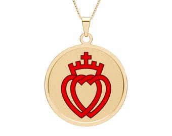 Two Hearts with a Crown Pendant Necklace, Vendee Emblem Round Charm, Sterling Silver Available, Catholic Christian Gift