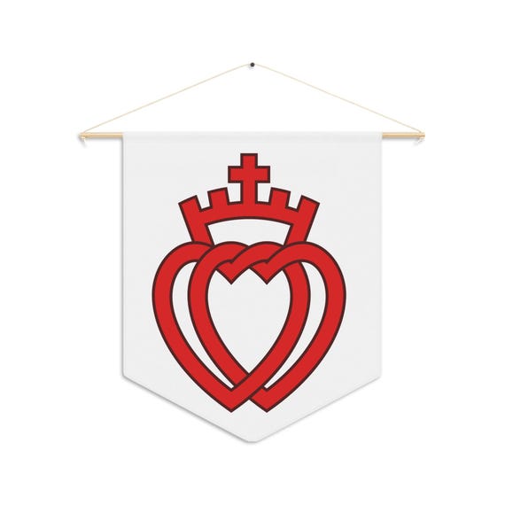 Two Hearts With a Crown Pennant, Banner, Vendee, SSPX Gift, FSSPX