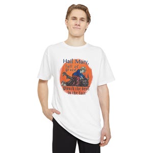 Hail Mary Full of Grace Punch the Devil in the face Tall length Tee Shirt, Casual Wear, Fathers Day, Priest, Deacon, Catholic, Funny, Comedy image 11