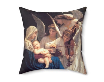 Song of the Angels - Spun Polyester Square Pillow - Traditional, Catholic Gift, Religious, Jesus, Blessed Virgin Mary, Madonna, Music