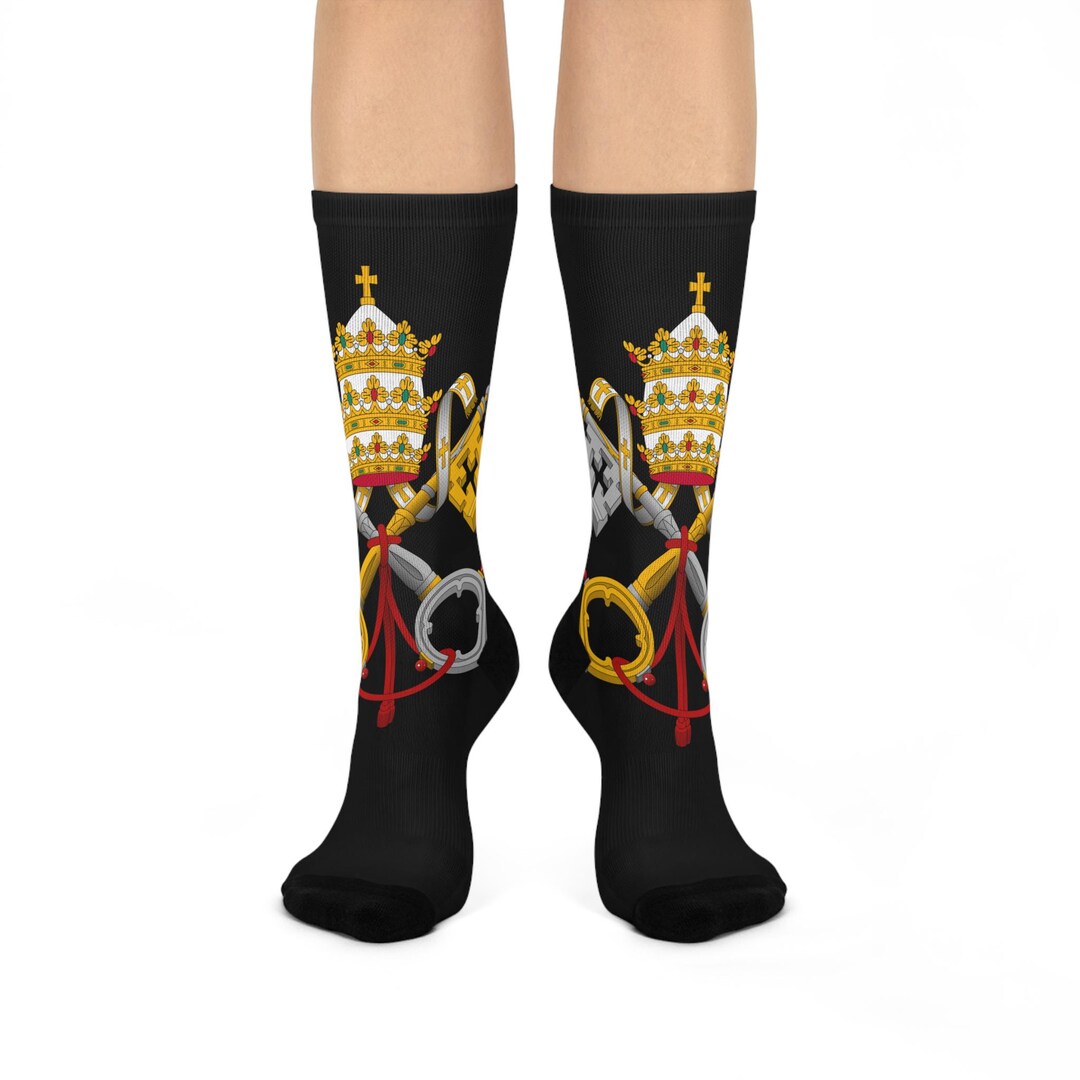 Black Vatican City Coat of Arms Cushioned Crew Socks, Catholic Gift ...