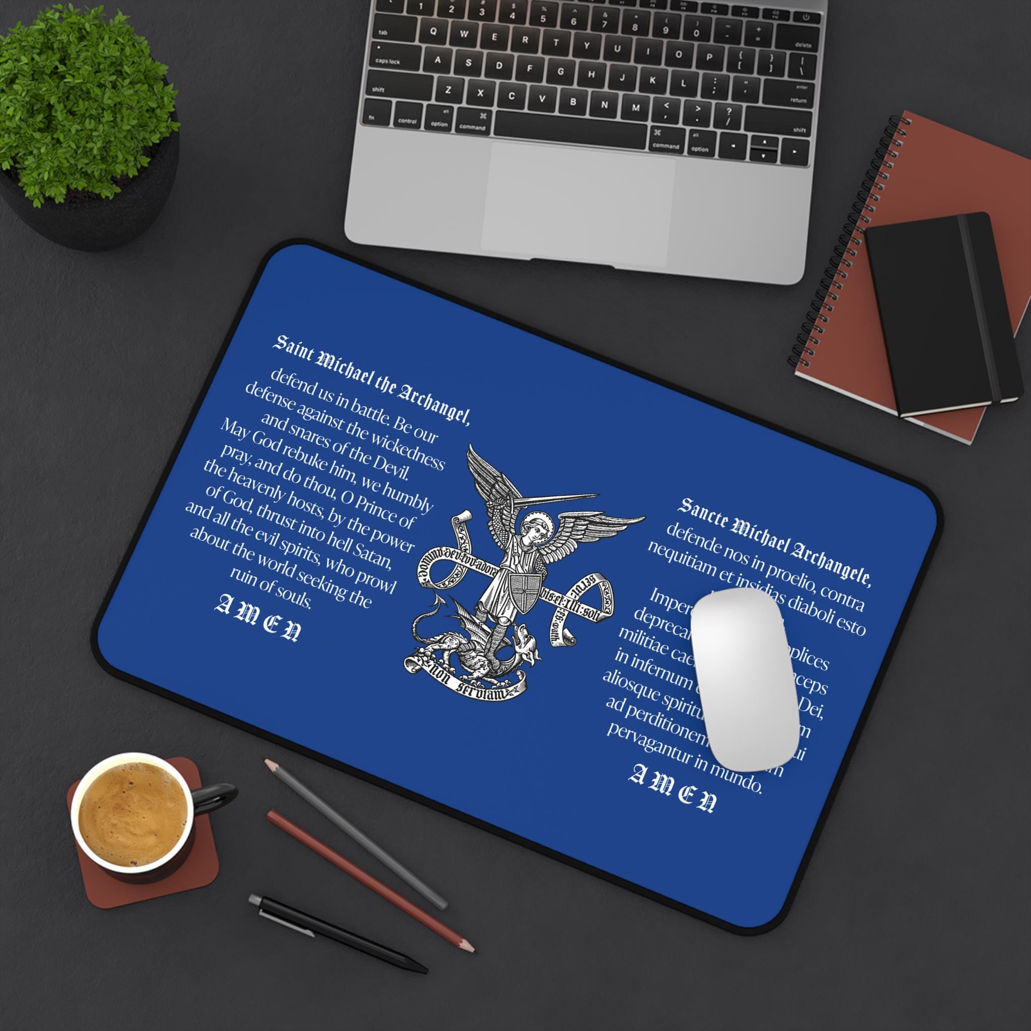 Saint Michael the Archangel Desk Mat, Catholic Gift, Latin English